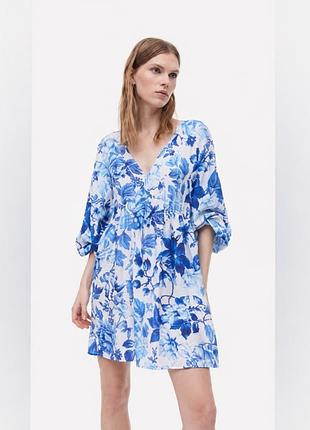 Літня сукня h&m у синьо-білий квітковий принт, розмір s