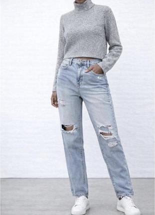 Джинси zara mom fit | світло-блакитний денім | розмір xs- s