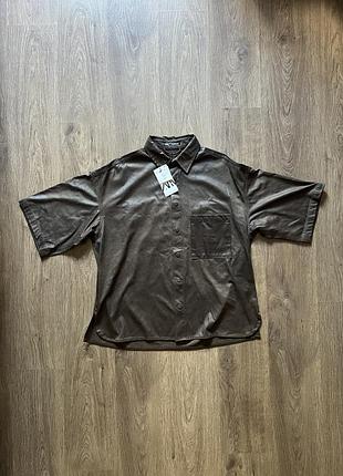 Сорочка овершот zara (р. l-xl) зі шкіряним ефектом