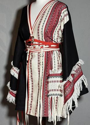 Чорне - червоне льняне кімоно - вишиванка simmishop.handmade