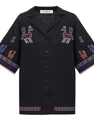 Лляна жіноча сорочка etnodim чорний коник xl