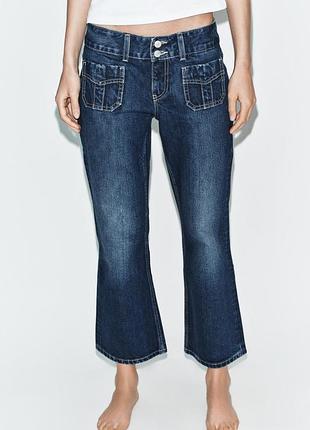 Джинсы zara 38 c-м  с карманами хлопок лиоцел укороченные