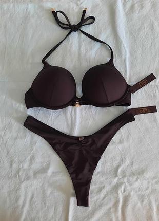 Чорний купальник бомбшел подвійний пуш-ап victoria's secret оригінал 75в 34в віктория сикрет стринги bombshell s m плавки бразиліани