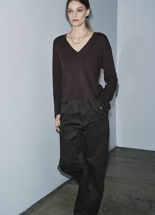 Футболка лонгслів з комбінованим мереживом zara