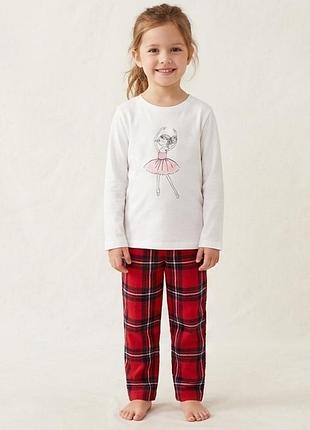 Дитяча бавовняна піжама primark для дівчинки (кофта 110 см / штани 116 см), біло-червоний