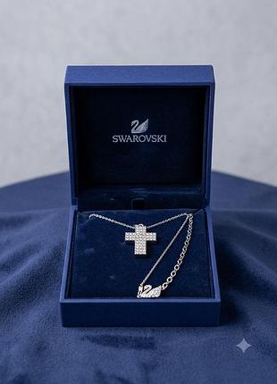 Оригінальне кольє swarovski хрестик з кристалами / підвіска сваровскі повний комплект