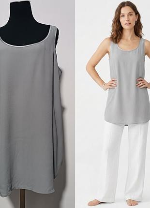 Eileen fisher удлиненный крой, серого цвета майка-туника из шелкового креп-жоржета, размер l