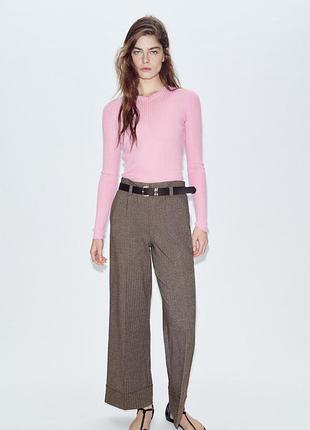 Брюки zara l в елочку с поясом и стрелками, укороченные , офис
