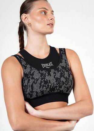 Чорний спортивний топ 2&1 в принт від everlast розмір s