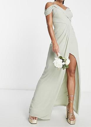 Вишукана сукня максі tfnc london (asos) у шавлієвому кольорі (sage green)