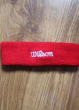 Махровая спортивная повязка на голову унисекс wilson с белой вышитой надписью