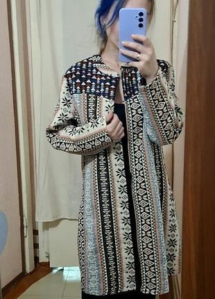 Жакардове пальто-кардиган (велика британія) apricot у виразному етно/ бохо стилі , вишивка