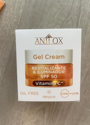 Сяючий та відновлювальний гель-крем для обличчя з вітаміном с anti ox spf 50 для нормальної, комбінованої та жирної шкіри