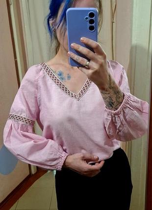 Ніжна рожева блуза від zara  в етно - бохо стилі з орнаметном (тасьма)