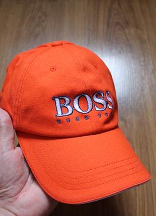 Яскрава оранжева унісекс кепка бейсболка boss (hugo boss) з вишитим двоколірним логотипом