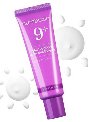 Антивіковий сонцезахисний крем есенція для обличчя numbuzin no.9 nad+ 9 peptides dewy sun essence spf50+ pa++++ 50 ml