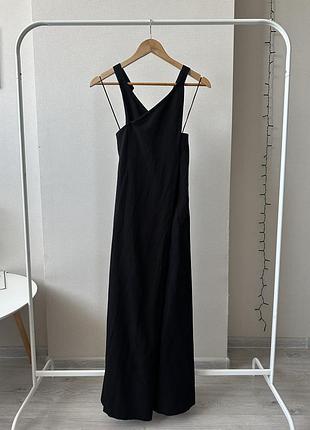 Чорна довга сукня льон на бретельках оверсайз zara