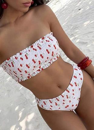 Спокусливий білий купальник з вишеньками 🍒хл