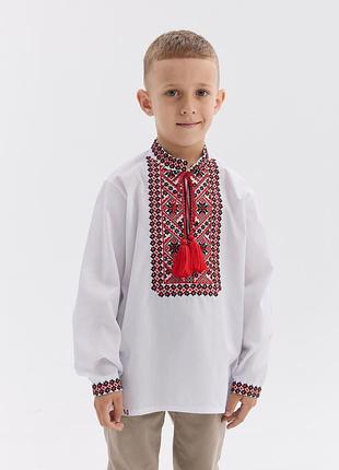 Вишиванка для хлопчика марко,, тканина біла, орнамент червоно-чорний
