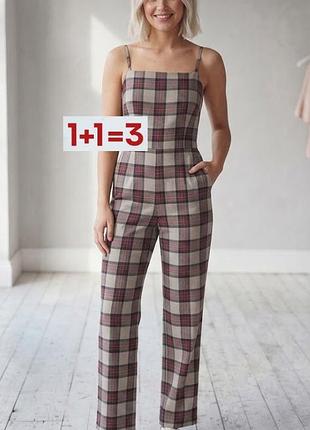 1+1=3 🎁 красивый брючный ромепр с открытой спиной в клетку от topshop