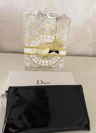 Жіноча косметичка , темно синя, christian dior, штучна лакована шкіра