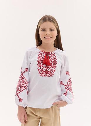 Вишиванка для дівчинки анна , тканина біла, орнамент червоний