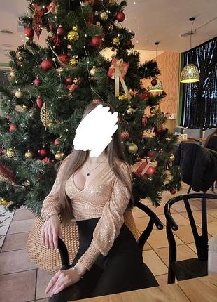 Блуза з паєтками золотиста з довгим рукавом xs