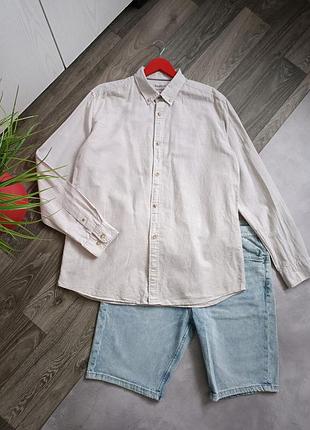 Рубашка рубашка мужская смесовая лен хлопок бежевая jack &amp; jones.