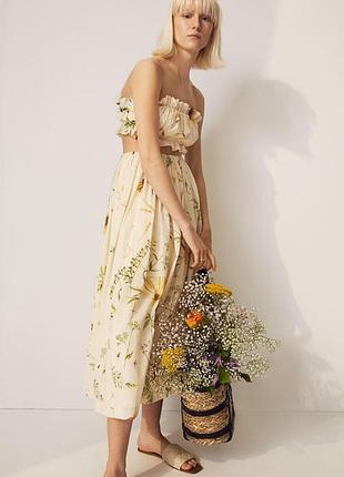 Юбка пышная миди/макси от бренда h&amp;m с принтами полевых цветов, хлопкового муслина,