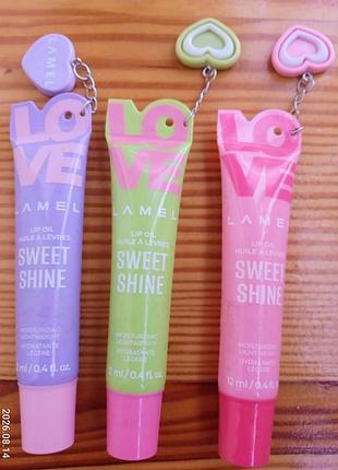 Ухаживающее масло бальзам для губ lamel love sweet shine lip oil клубника, арбуз, виноград