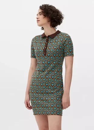 Новое трикотажное платье primark retro print 70's polo dress - l