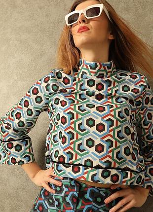 Топ блуза в ретро вінтажному стилі zara геометричний принт яскравий xs розмір вільного крою