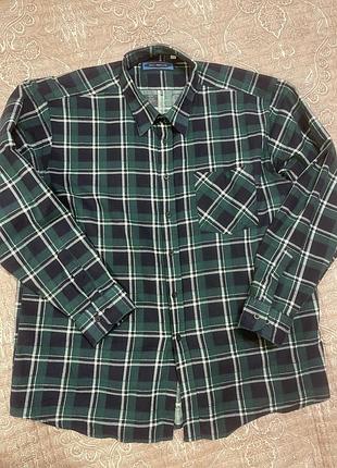 Рубашка клетка зеленая 100% cotton , больш. разм.(44-47)jean phillipe