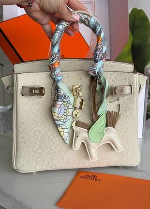 Сумка молочна 25 см birkin з хусткою шкіряна