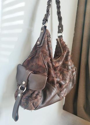 Женская сумка-хобо на плечо из натуральной кожи, италия, необычное cut leather, плетеная ручка-коса