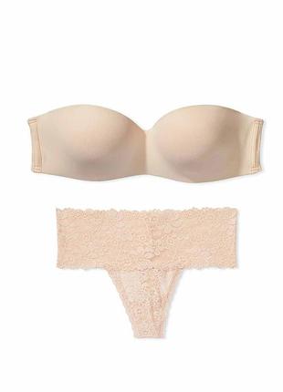 Комплект белья victoria's secret pink лиф push-up и кружевные трусики тонг