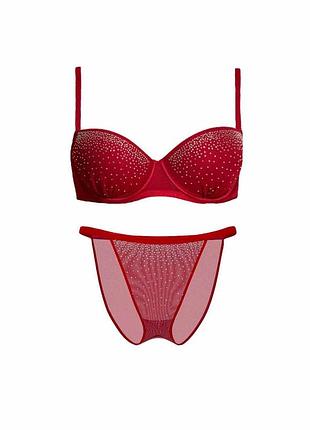 Комплект белья со стразами victoria's secret pink бюстгальтер и трусики бикини