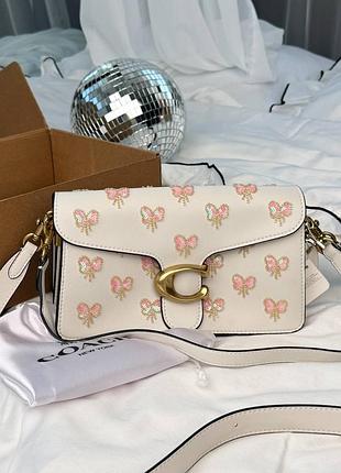 Женская сумка премиум coach tabby 26 bow print shoulder bag white/pink