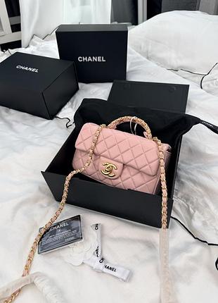 Chanel classic flap top handle pink with gold