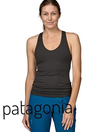 Брендовая patagonia спортивная майка maipo женская черная спереди, черно-белая в полоску сзади, для плавания, туризма, фитнеса, альпинизма, бега, размер м