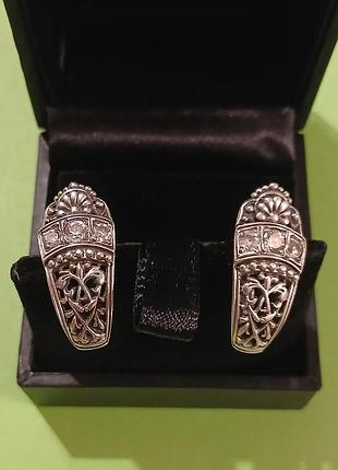 Серьги винтажные, серебро 925°проба с фианитами, с брендовой упаковкой marc orian.