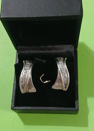 Серьги винтажные, серебро 925°, с фианитами, с брендовой упаковкой marc orian.