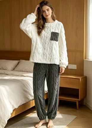 Пижама женская из флиса серая с белым oversize s-l 0000881