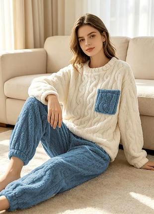 Пижама женская из флиса синяя с белым oversize s-l 0000882