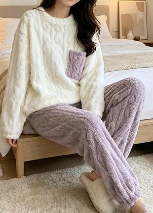 Пижама женская из флиса фиолетовая с белым oversize s-l 000884