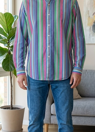 🌈 vintage/retro яркая рубашка в полоску polo ralph lauren custom fit / размер xxl / состояние идеальное 💙