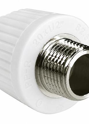 Муфта комбинированная с внешней pизбой ppr ø25x1/2" белый цвет grandi