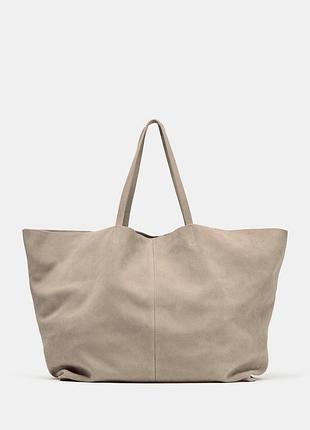 Новая большая замшевая кожаная сумка шоппер zara зара натуральная кожа 6265/710/718