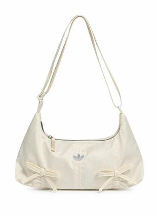 Молочна атласна сумка adidas bowtie sldr bag з бантиками