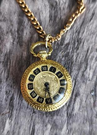 Вінтажний швейцарський годинник-кулон kurz (17 jewels, позолота, на ходу)